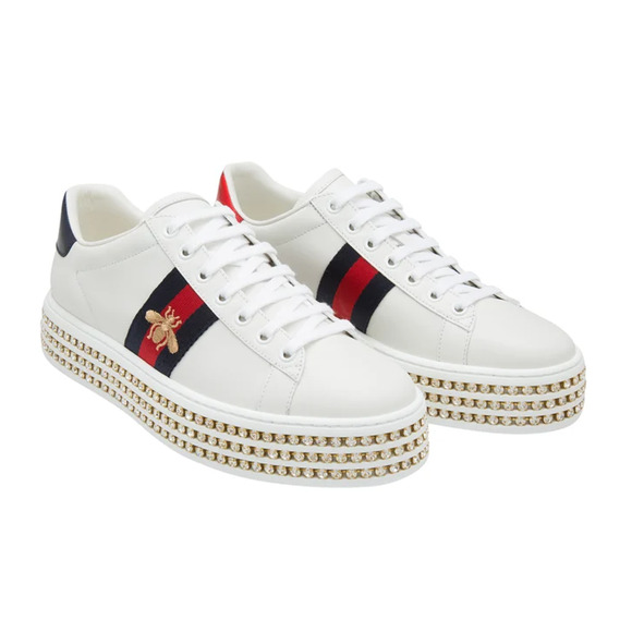 Gucci Crystal-Embellished Ace Low Top Platform Sneakers White Women's Size EU 39 - Picture 1 of 7